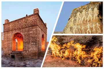 Gobustan, Ateshgah (Temple of fire), Yanardag (Burning mountain)